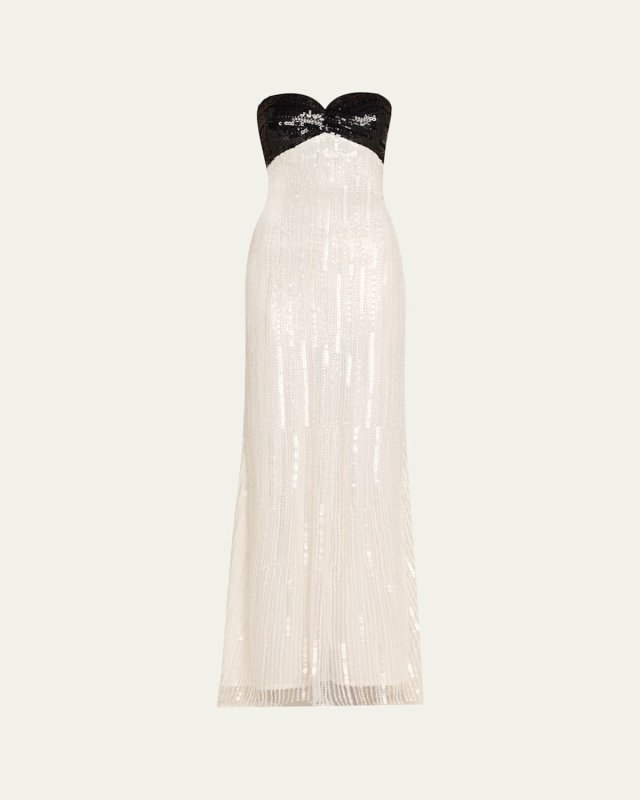 Lana Sequined Colorblock Strapless Gown